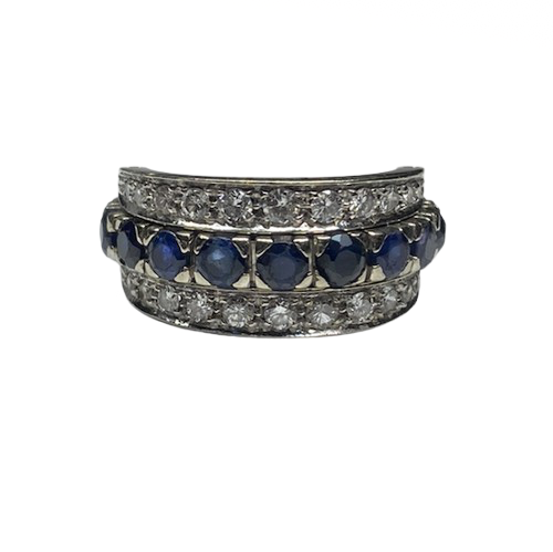 BAGUE AMOVIBLE OR 18K DIAMANTS RUBIS SAPHIRS (T.51)