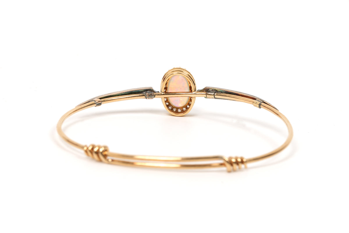 Bracelet Jonc en or jaune, opale et diamants