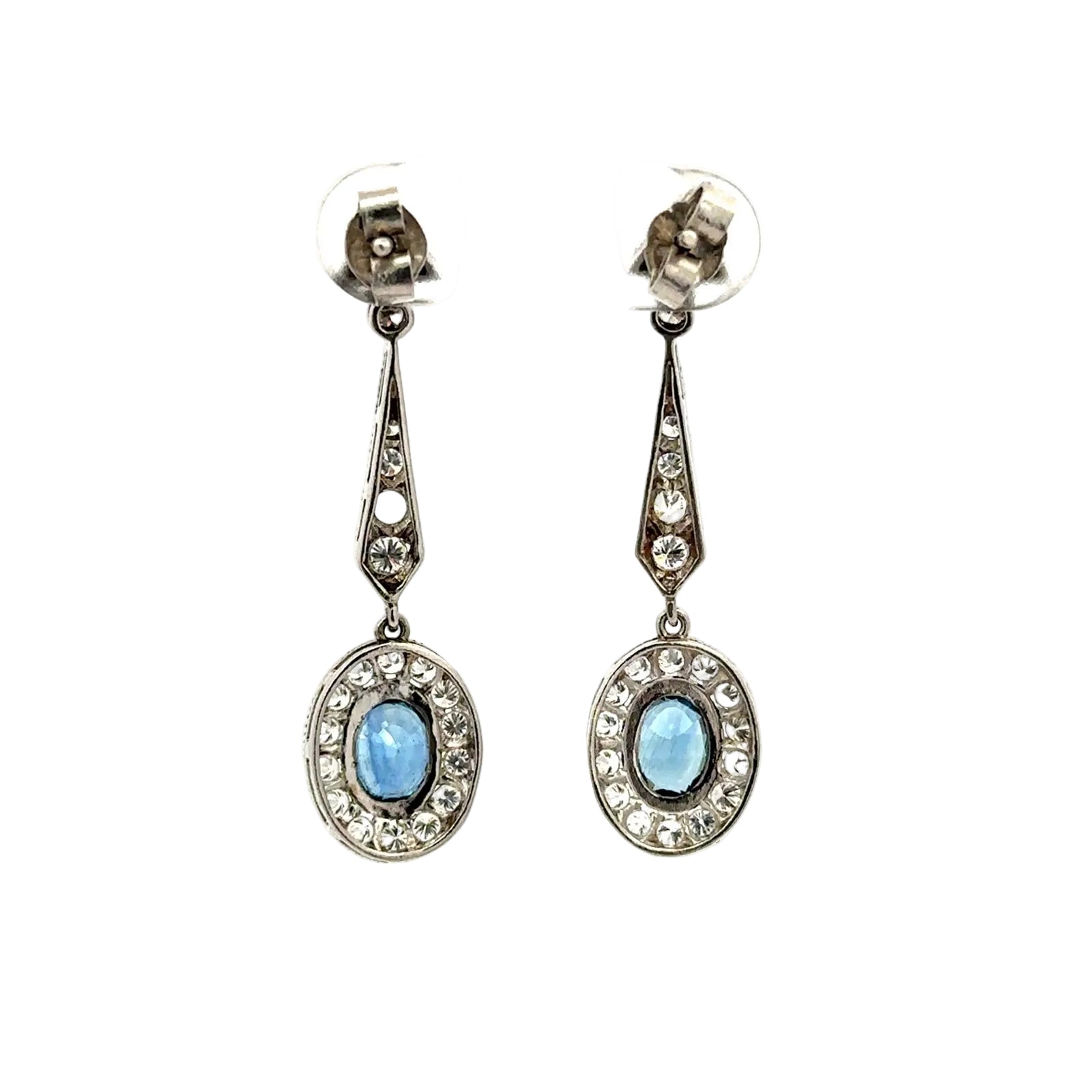 Boucles d'oreilles Pendantes en platine, onyx, saphirs et diamants