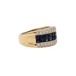 Bague Bandeau en or jaune, saphirs et diamants