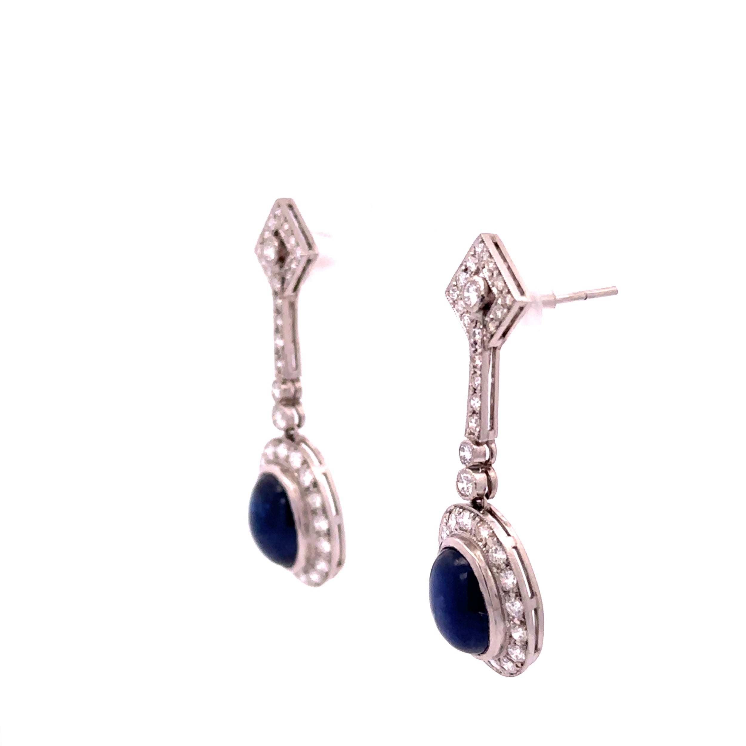 Boucles d'oreilles Pendantes en platine, saphirs et diamants