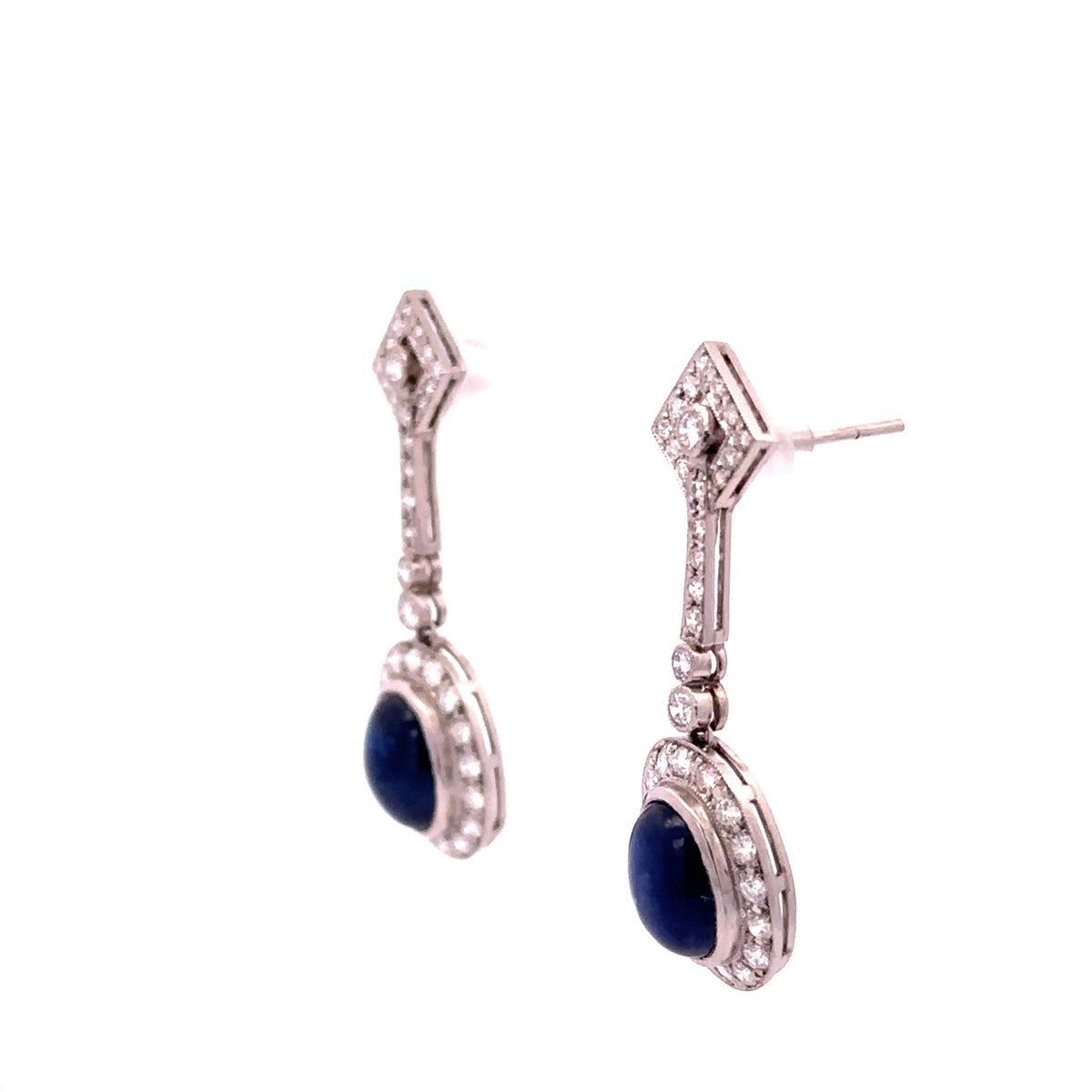 Boucles d'oreilles Pendantes en platine, saphirs et diamants
