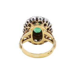 Bague Entourage en or jaune, argent, émeraude et diamants