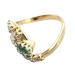Bague Toi & Moi en or jaune, émeraude et diamants