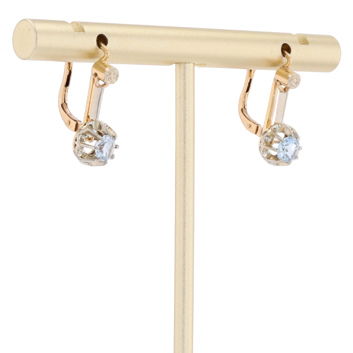 Boucles d'oreilles Dormeuses en or jaune, platine et aigues-marines