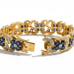 Bracelet en or jaune, saphirs et Diamants