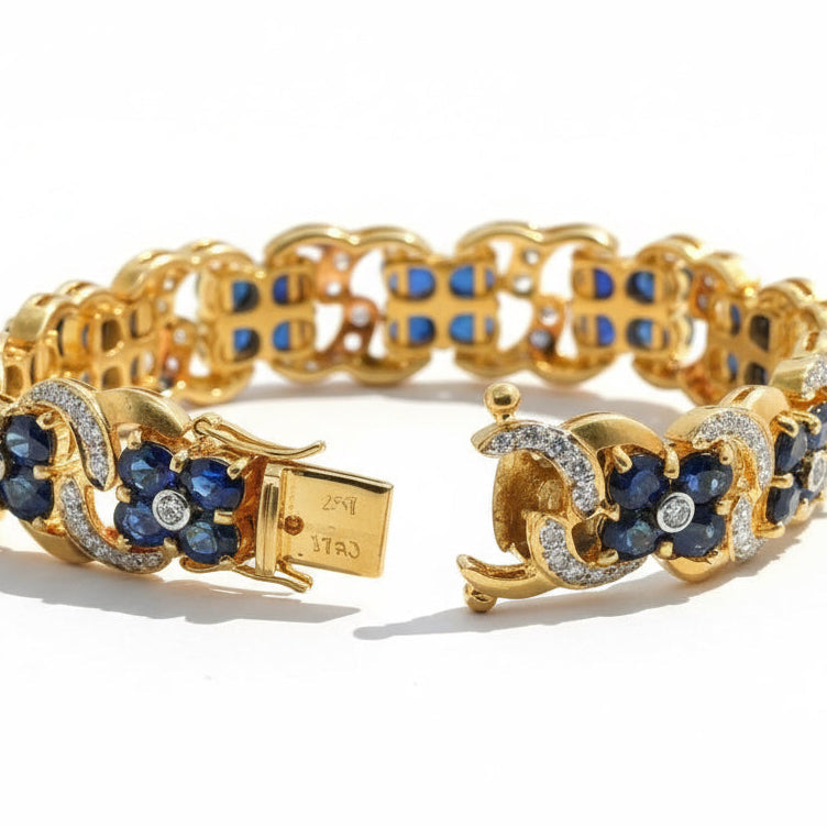 Bracelet en or jaune, saphirs et Diamants