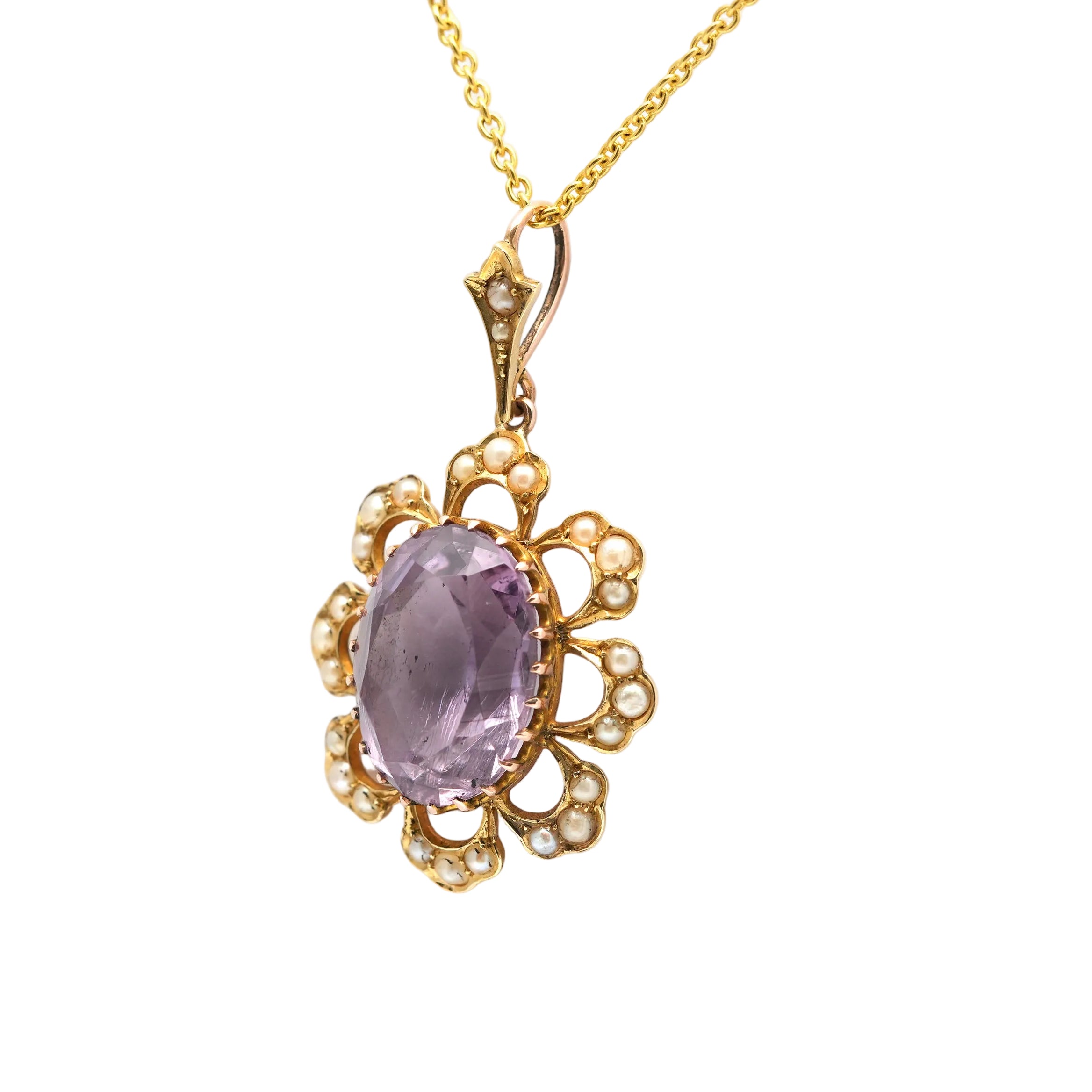 Pendentif en or jaune, perles et améthystes