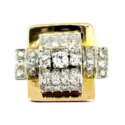 Bague Tank en or jaune, platine et diamants
