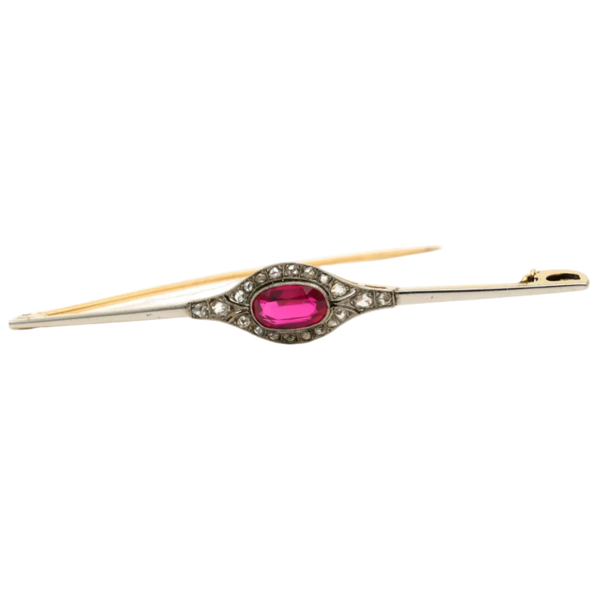 Broche Épingle en or blanc, or jaune, rubis et diamants