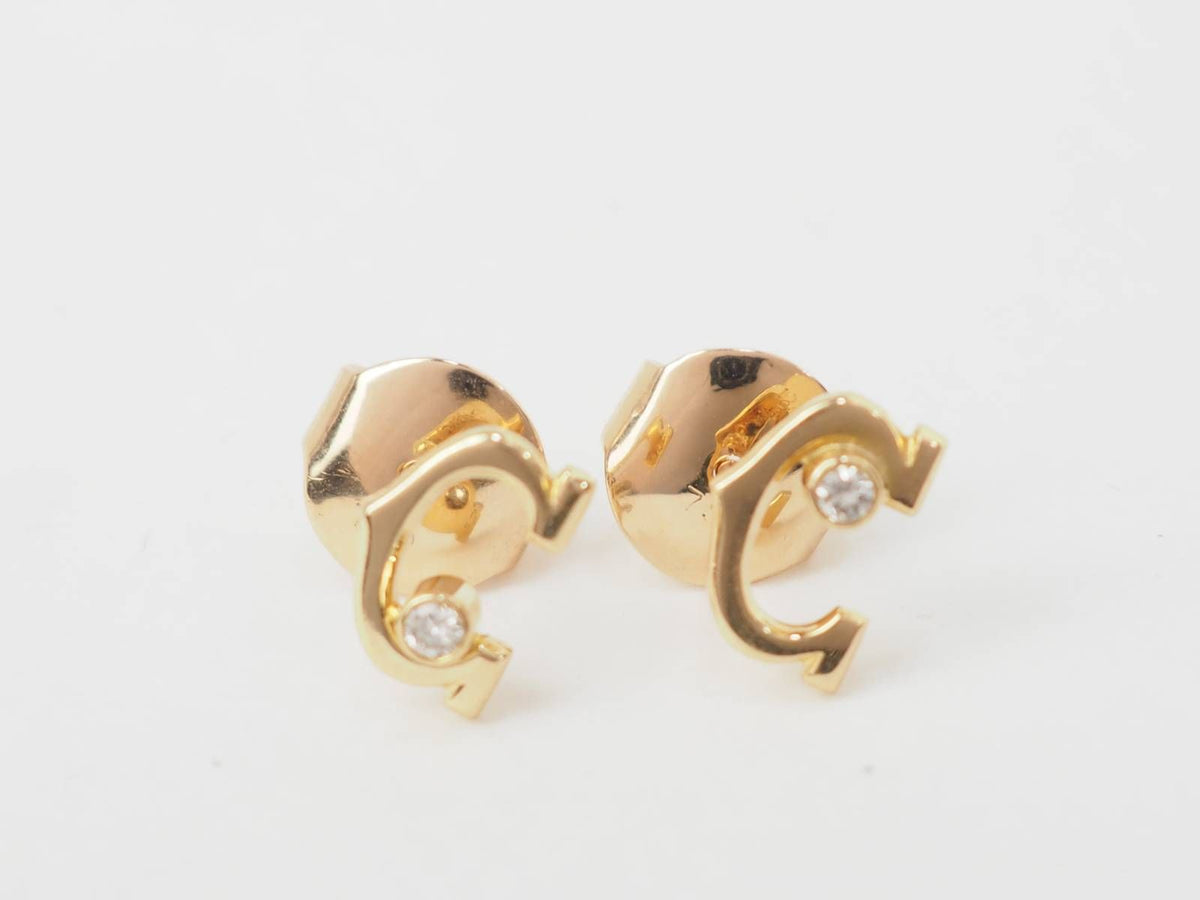 Boucles d'oreilles Puces CARTIER "C" en or jaune et diamants