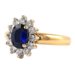 Bague Marguerite en or jaune, saphir et zirconiums