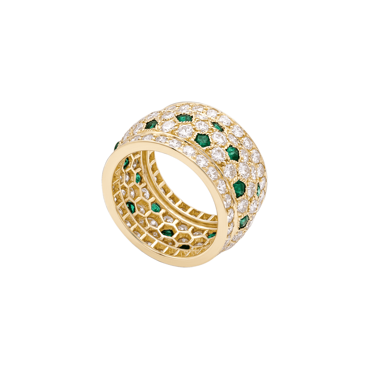 Bague Bandeau CARTIER "Nigéria" en or jaune, émeraudes et diamants