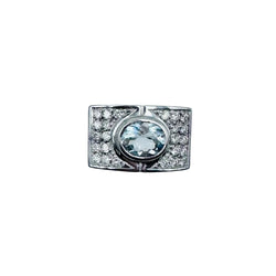 Bague Tank en or blanc, aigue-marine et diamants