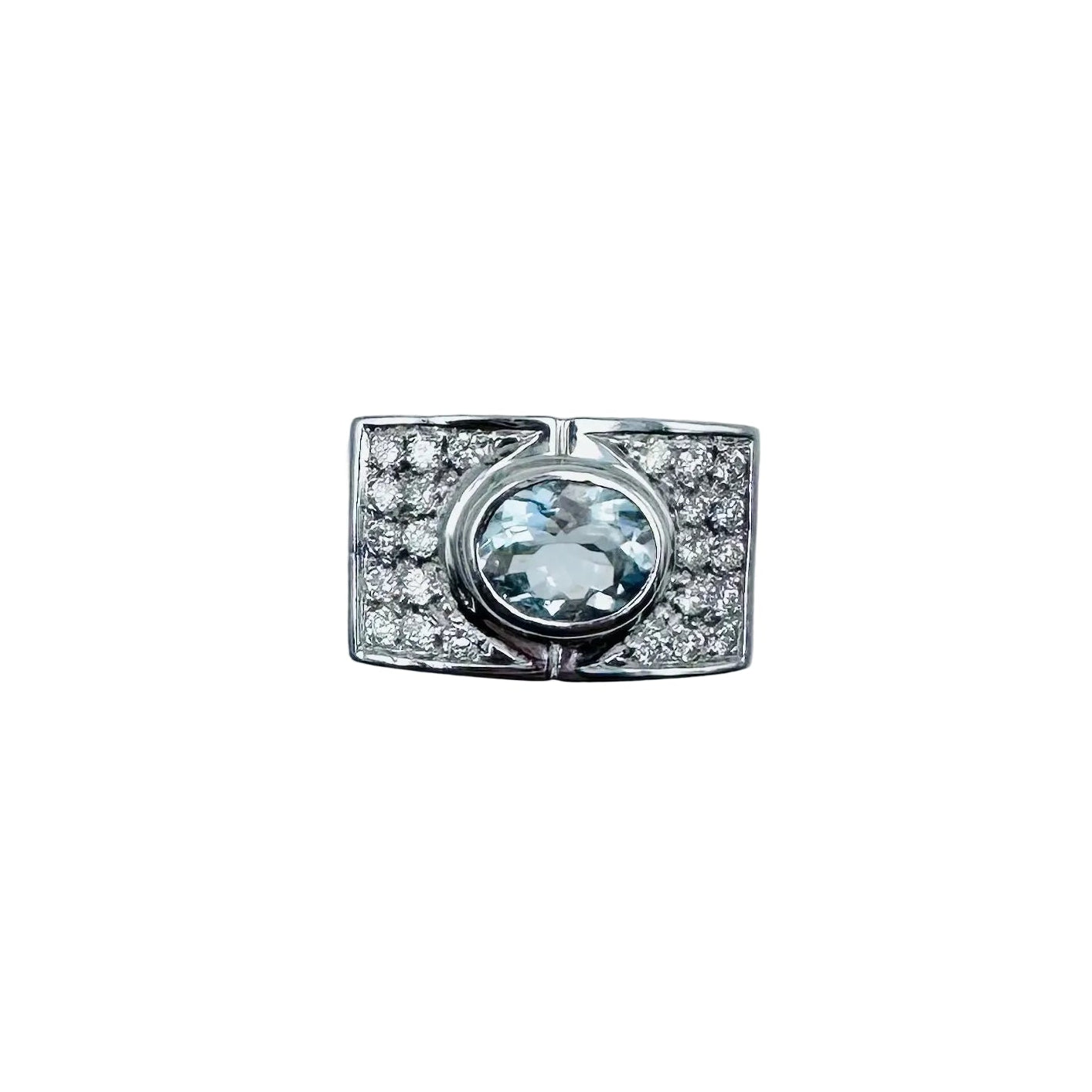 Bague Tank en or blanc, aigue-marine et diamants