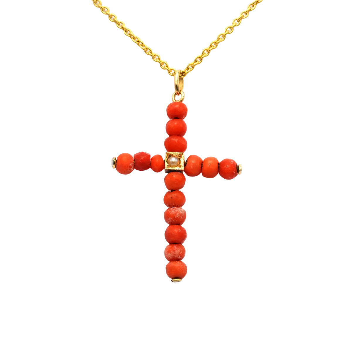 Pendentif en or jaune, perle et corail
