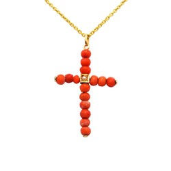 Pendentif en or jaune, perle et corail