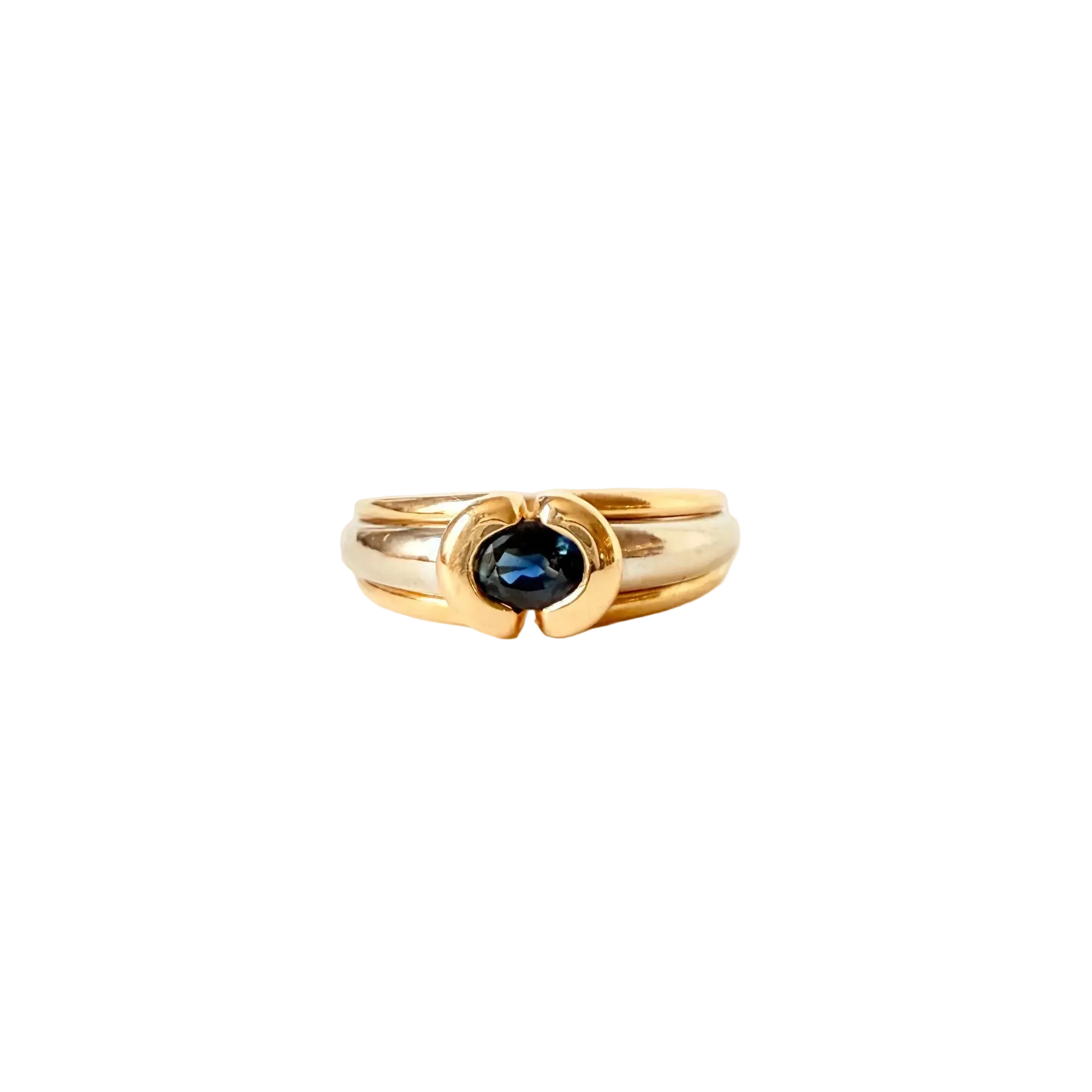 Bague Jonc en or jaune, or blanc, et saphir