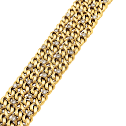 Bracelet ruban 4 rangs, or jaune, platine et diamants.