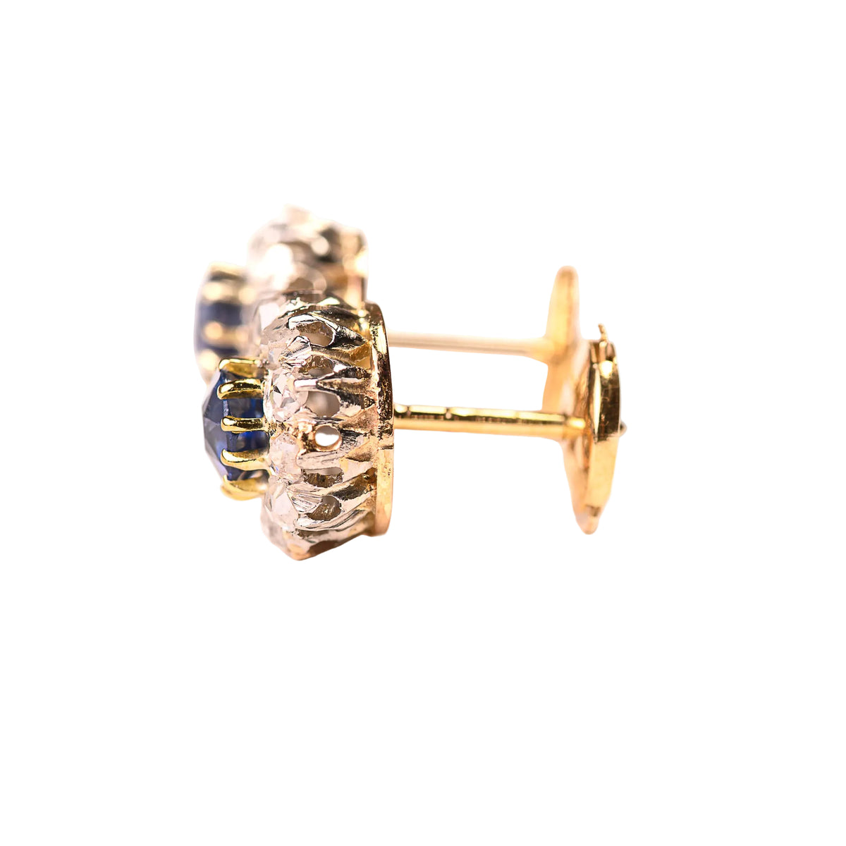 Boucles d'oreilles Puces en or jaune, platine, saphirs et diamants