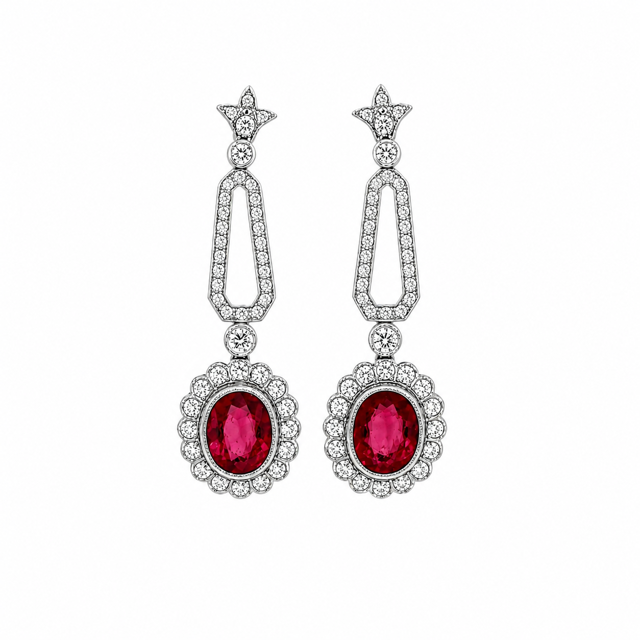 Boucles d'oreilles Pendantes en or blanc, rubellites et diamants
