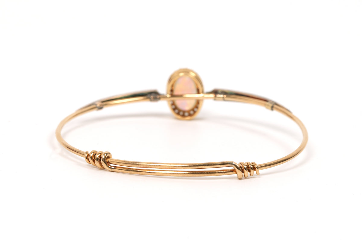 Bracelet Jonc en or jaune, opale et diamants