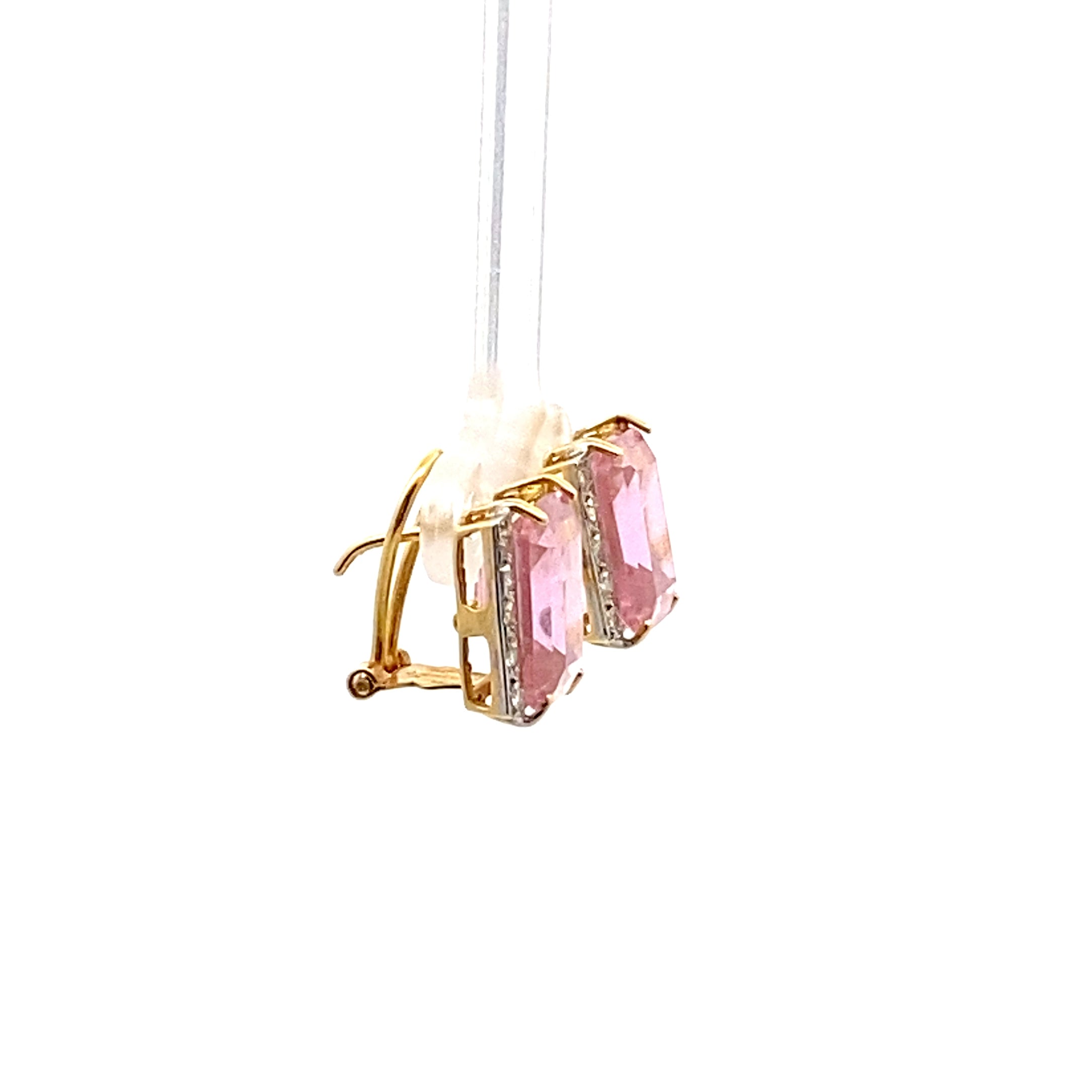 Boucles d'oreilles Clips en or jaune, pierre rose et diamants