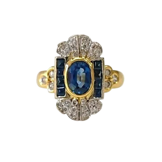 Bague en or blanc, or jaune, saphirs et diamants