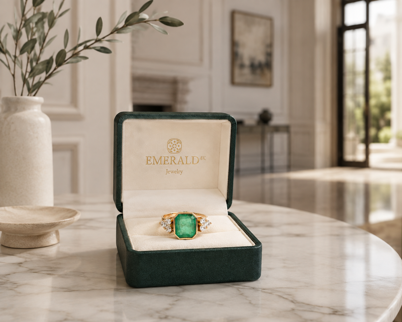 Bague Trilogie en or jaune, émeraude et diamants