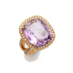 Bague Entourage en or rose, améthyste et diamants