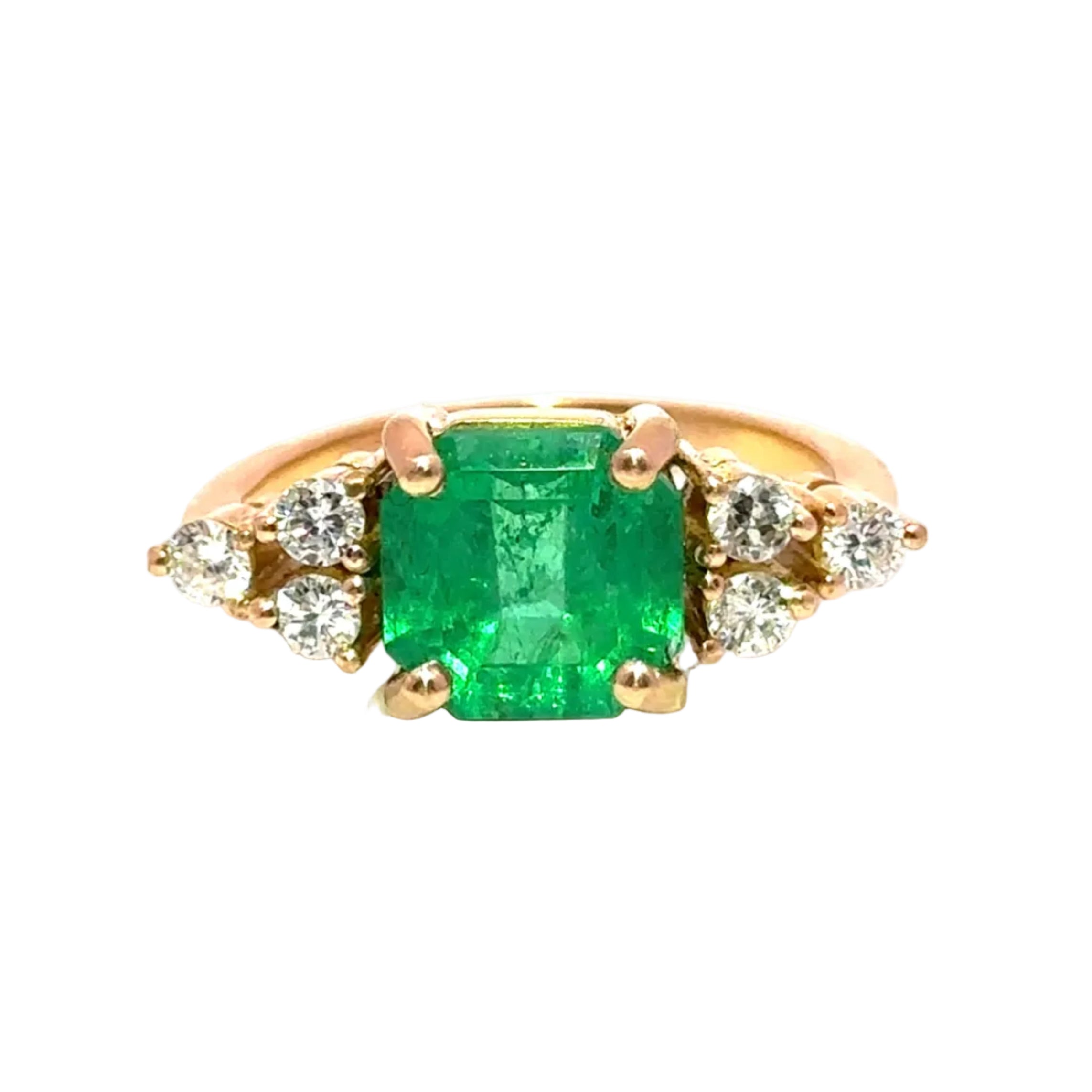 Bague Trilogie en or jaune, émeraude et diamants