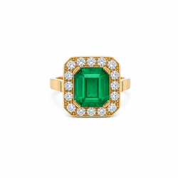 Bague Entourage en or jaune, émeraude et diamants