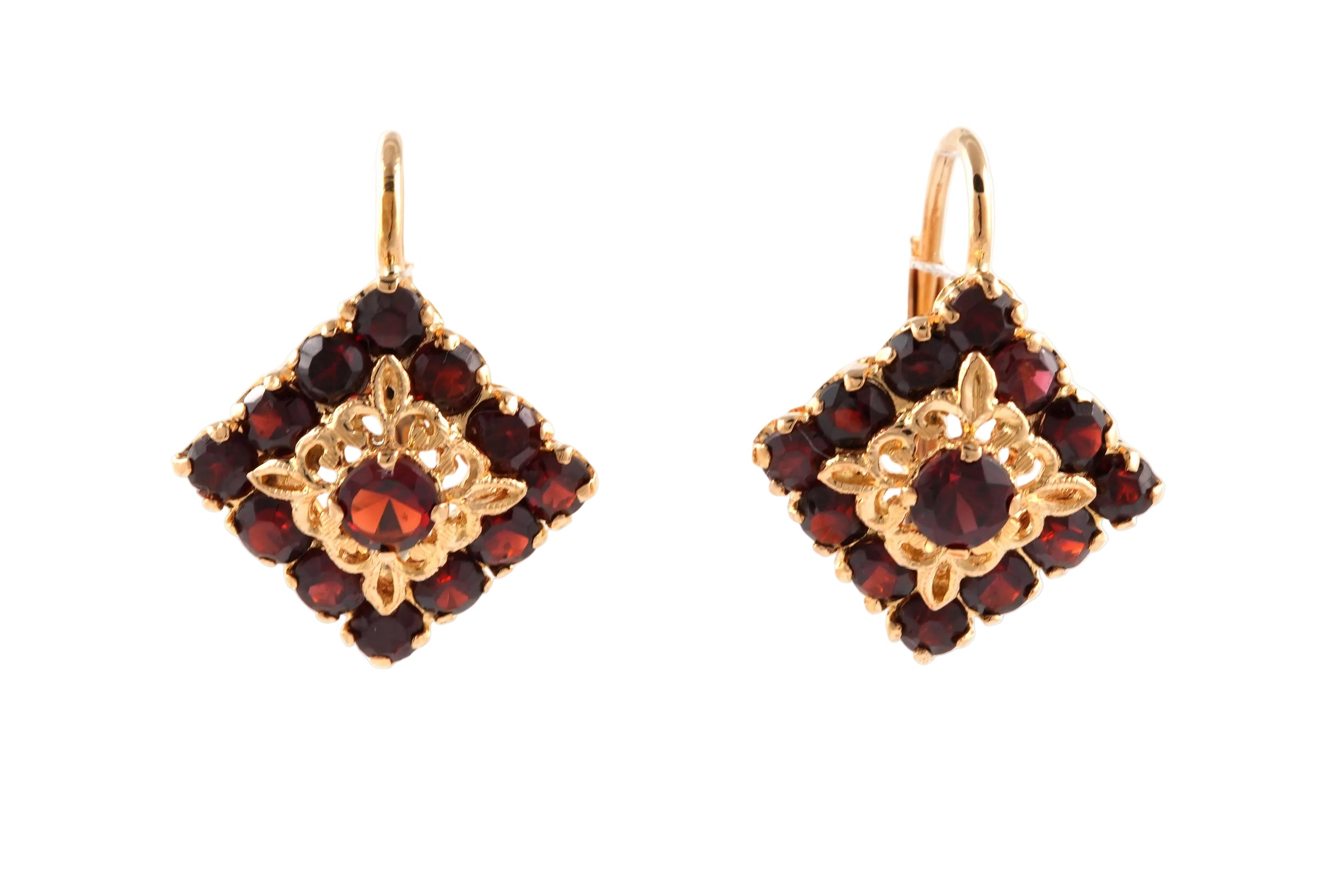 Boucles d'oreilles Dormeuses en or jaune et grenats