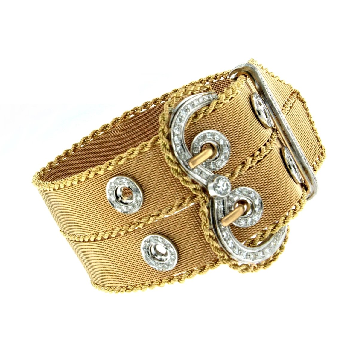 Filippini Diamond Mesh Two Color Gold Buckle Bracelet - Castafiore