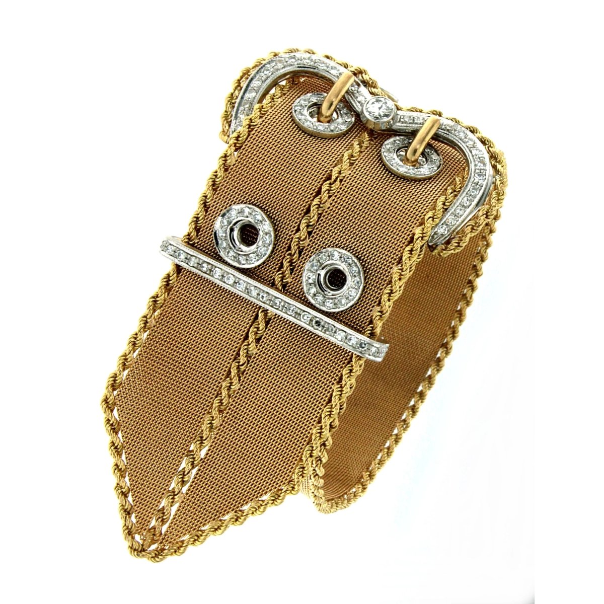 Filippini Diamond Mesh Two Color Gold Buckle Bracelet - Castafiore