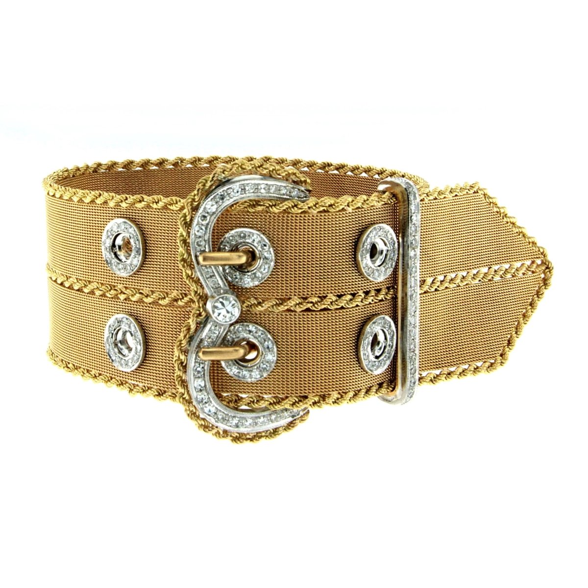 Filippini Diamond Mesh Two Color Gold Buckle Bracelet - Castafiore