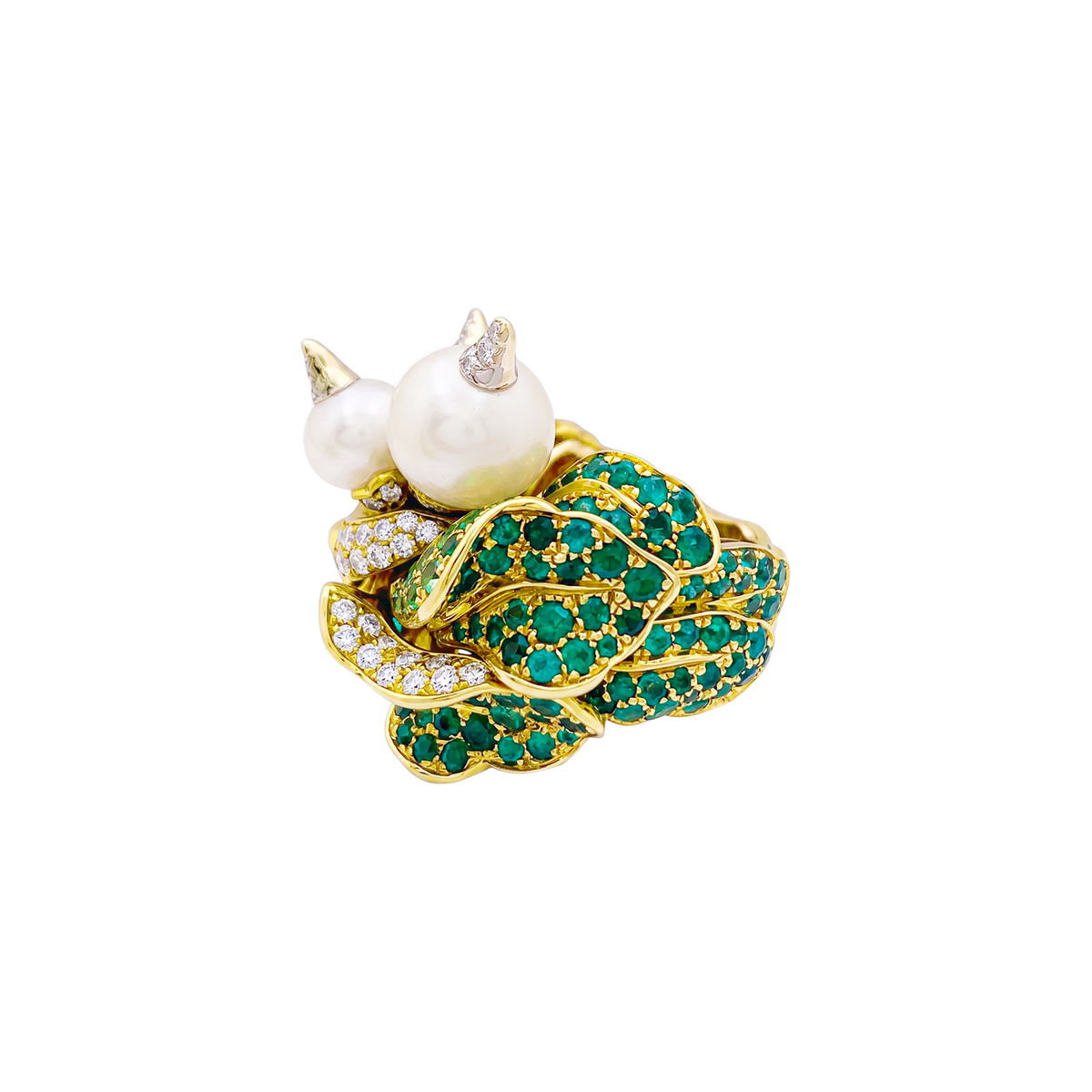 Bague Dior, “Jardins de Milly-la-Forêt”, "Navets", émeraudes, tsavorites, diamants, perles.