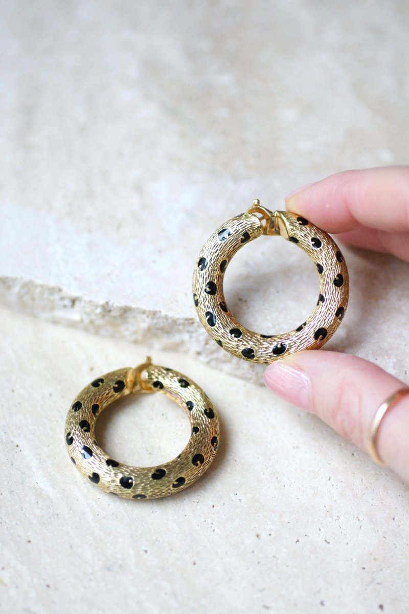 Fred Boucles d'Oreilles Pattes de Panthère Or Jaune et Email Noir - Castafiore