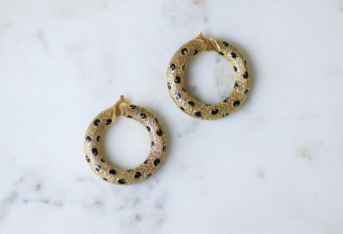Fred Boucles d'Oreilles Pattes de Panthère Or Jaune et Email Noir - Castafiore