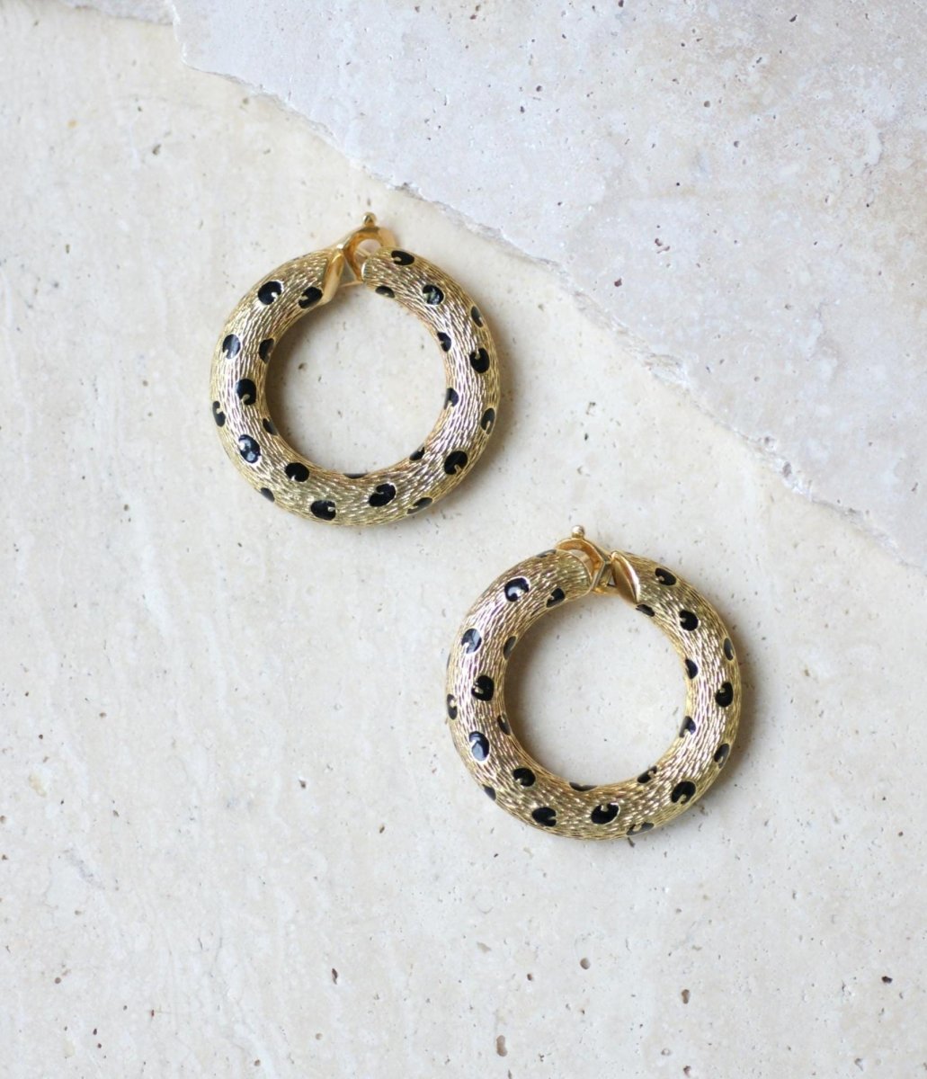 Fred Boucles d'Oreilles Pattes de Panthère Or Jaune et Email Noir - Castafiore