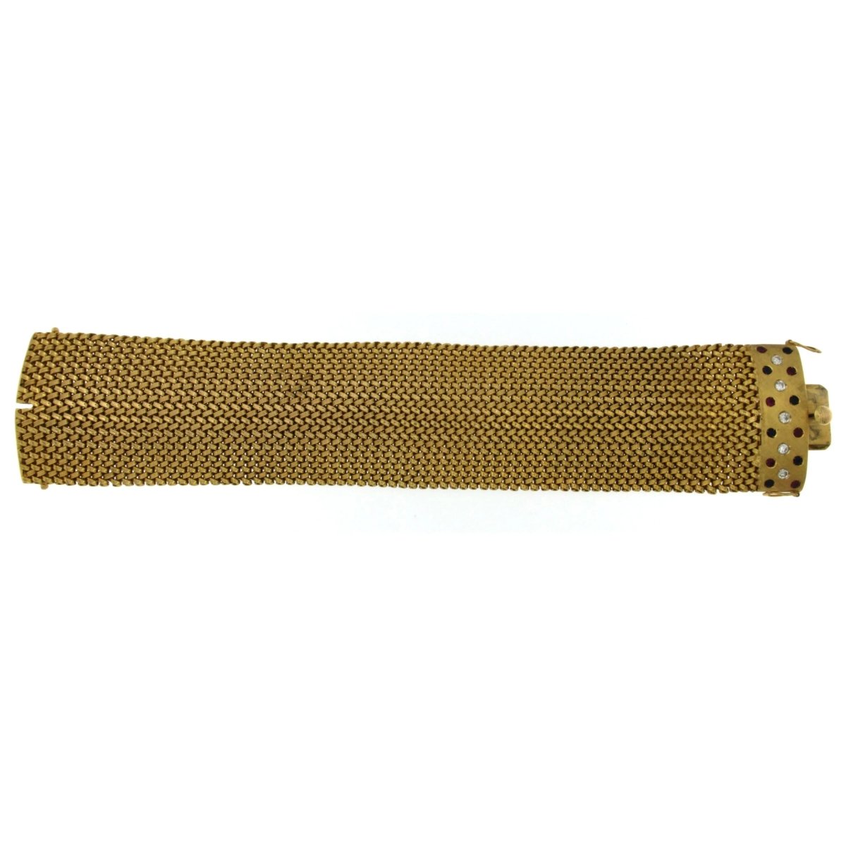 Frov Retro Italian Diamond Ruby Sapphire Mesh Gold Bracelet - Castafiore