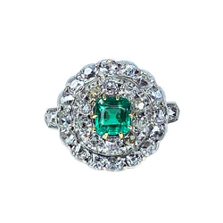 Bague Marguerite en or blanc, or jaune, émeraude et diamants