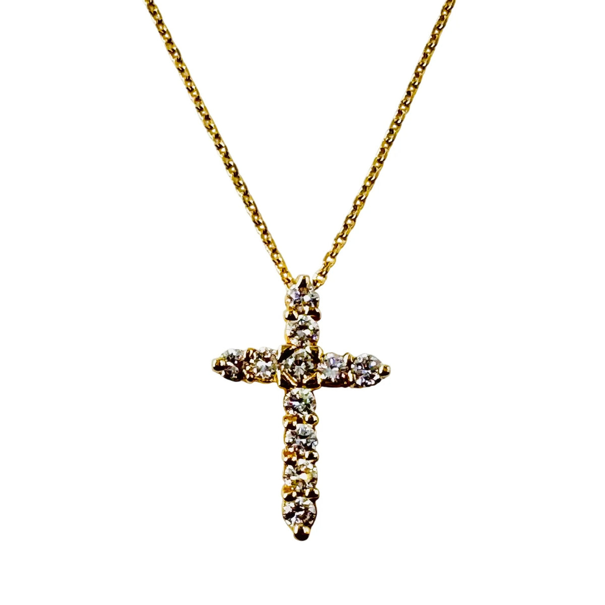 Collier Pendentif Croix en or jaune et diamants