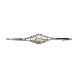 Broche Barrette en or, platine, perle et diamants