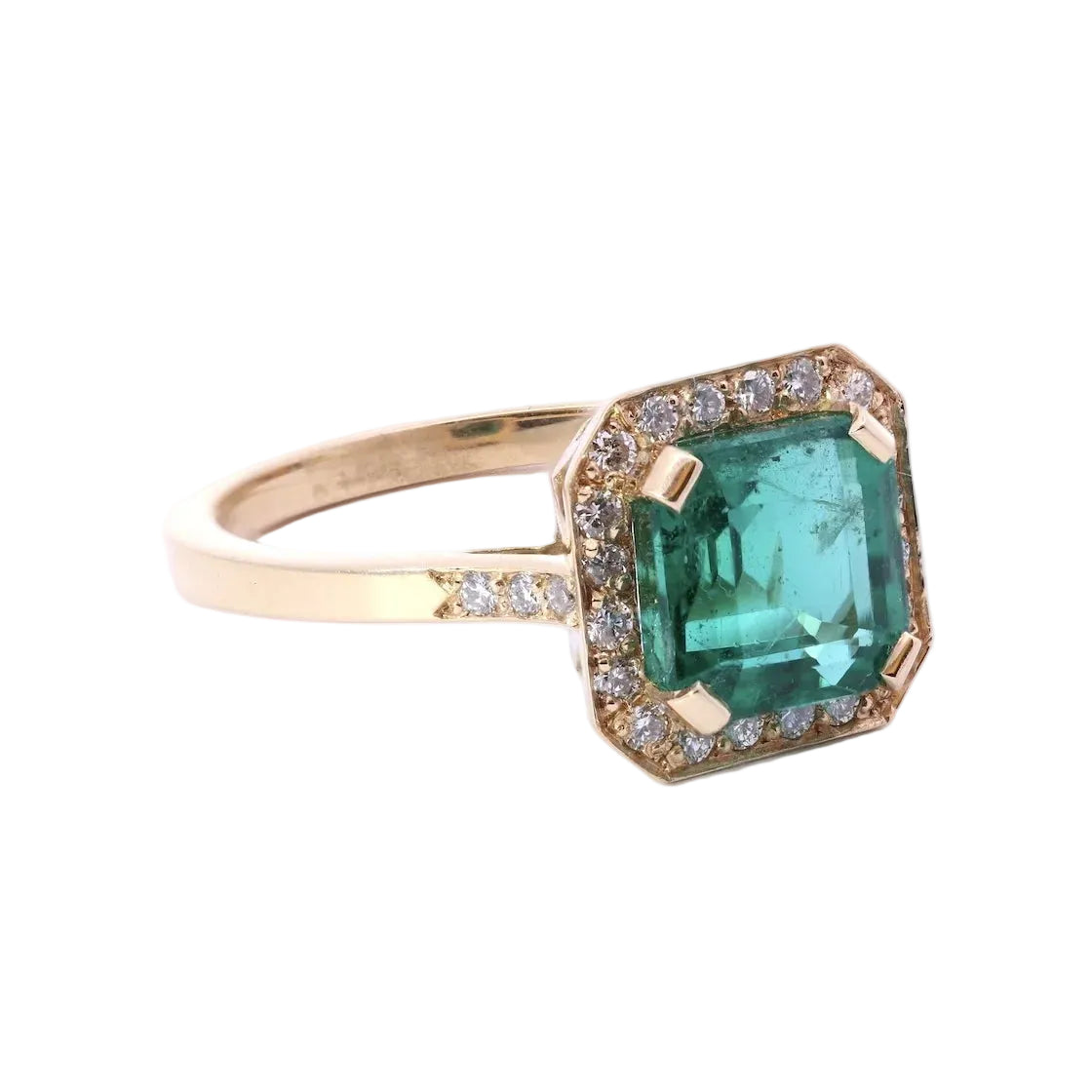 Bague Entourage en or jaune, émeraude et diamants