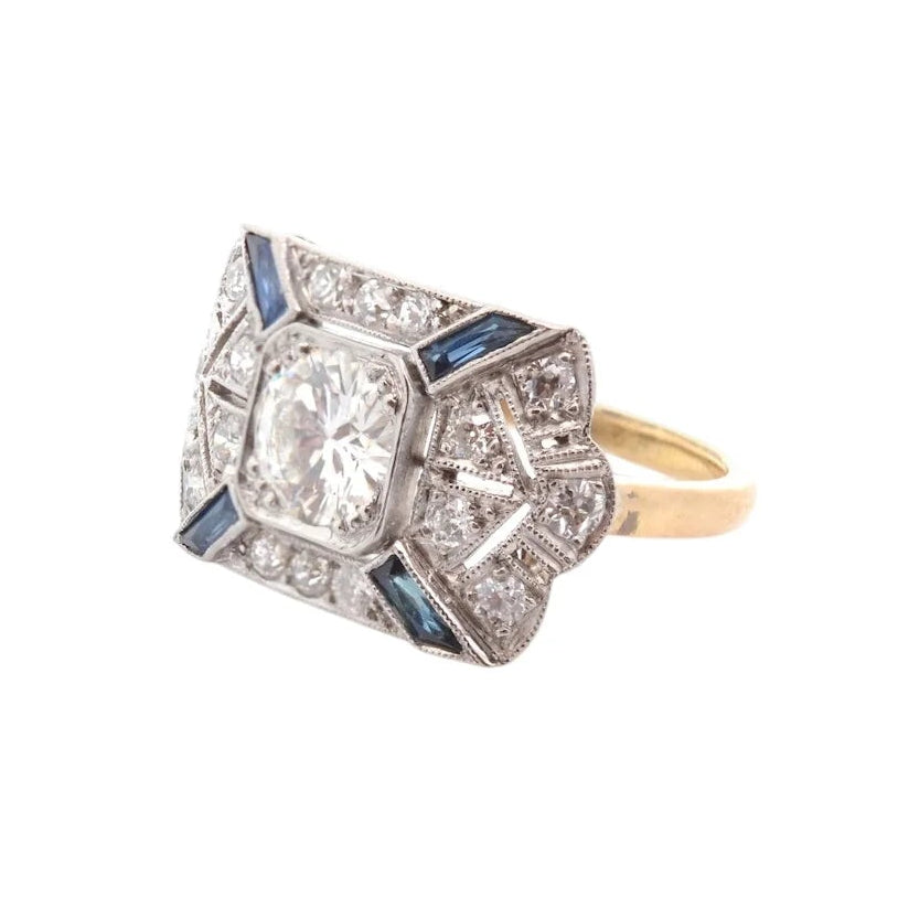 Bague Entourage en or jaune, platine, saphirs et diamants