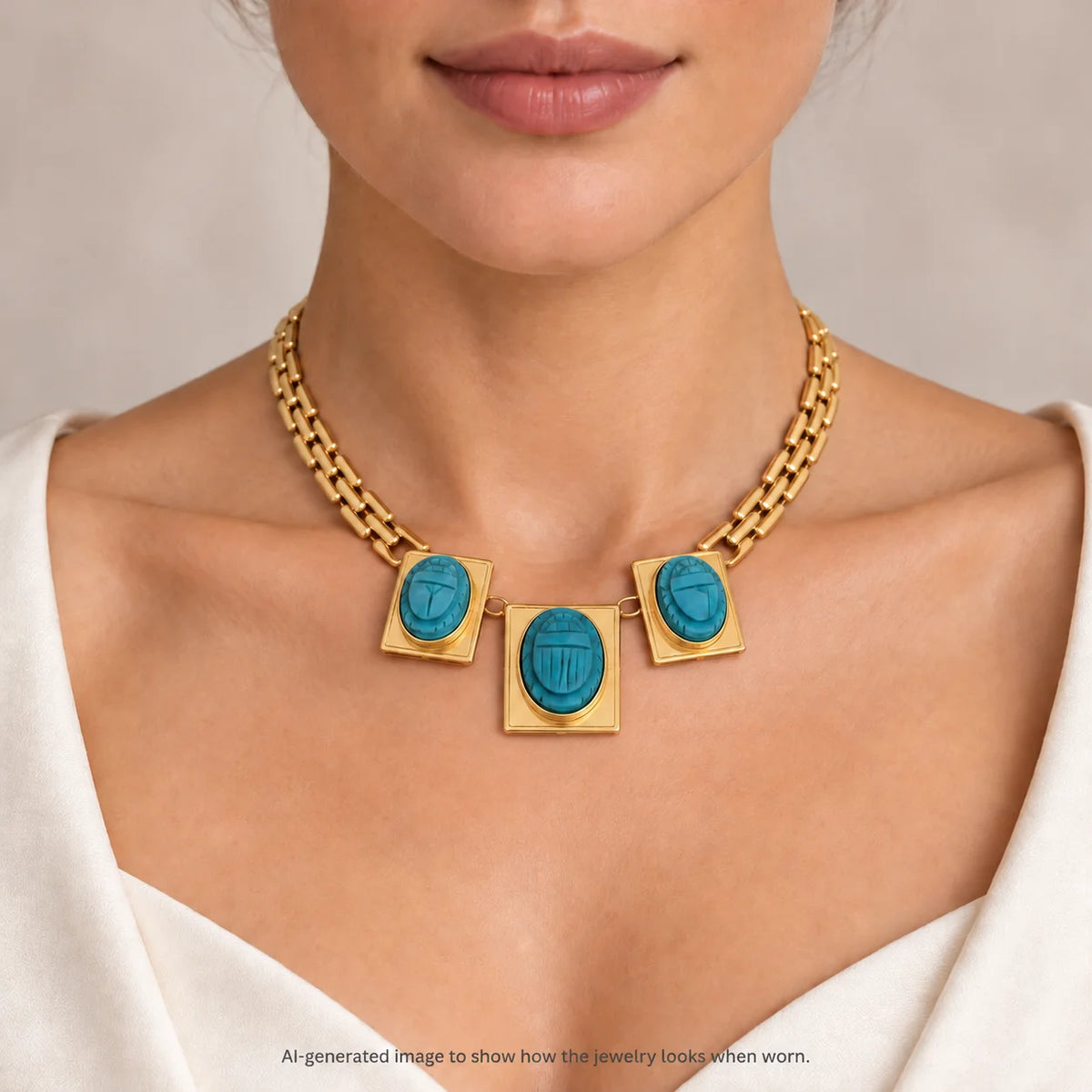 Collier Plastron en or jaune et turquoises