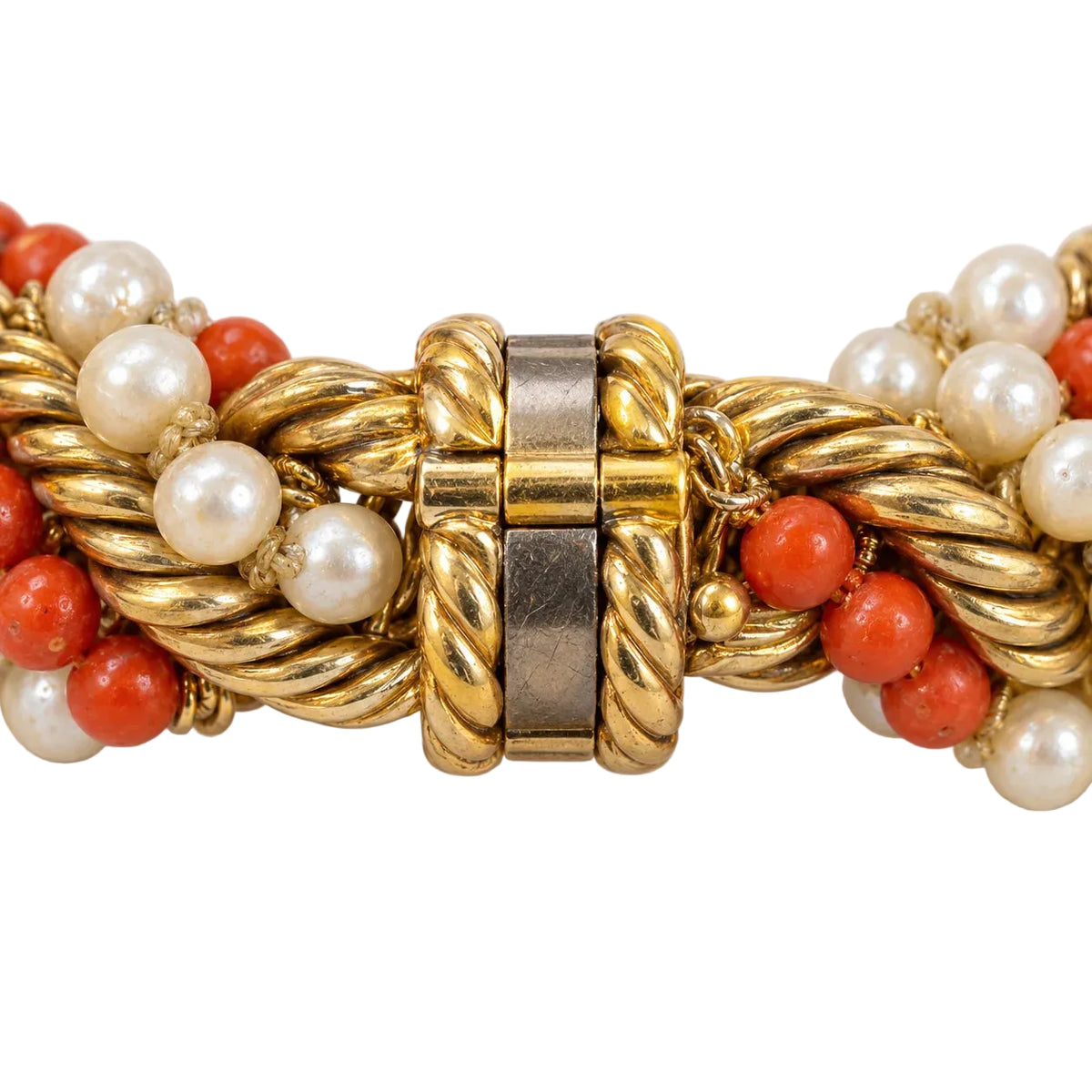 Bracelet Souple en or jaune, perles et corail