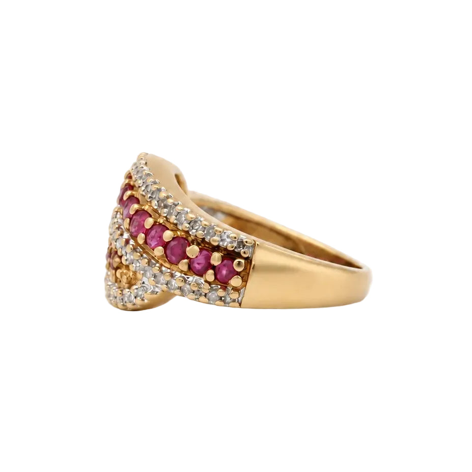 Bague Toi & Moi en or jaune, rubis et diamants