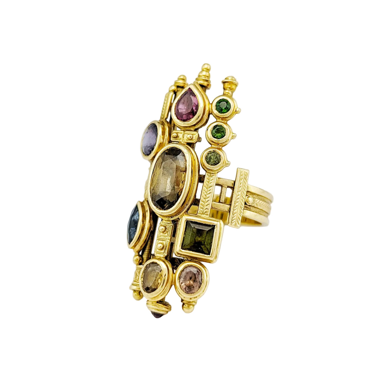 Bague en or jaune et pierres polychromes